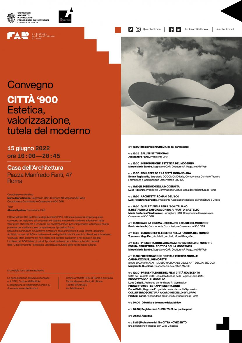 Città ‘900 – Estetica, valorizzazione, tutela del moderno – 15 giugno 2022 – Roma